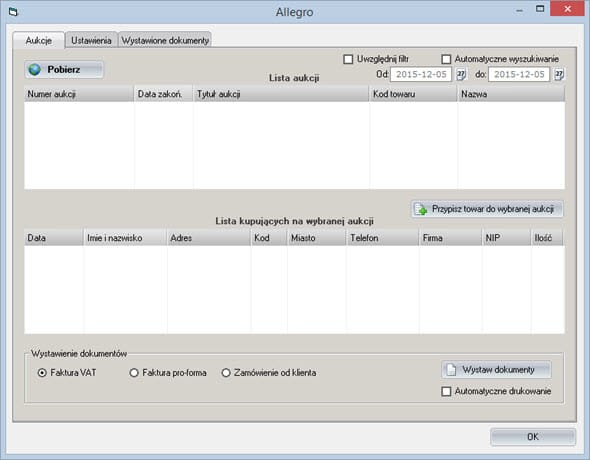 Inne - Sklepy - Allegro - Faktura program