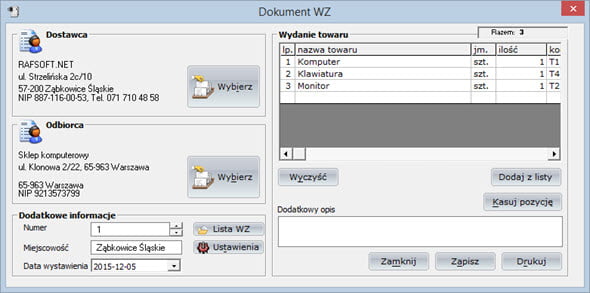 Magazyn - Druki - Druk WZ - Oprogramowanie do faktur