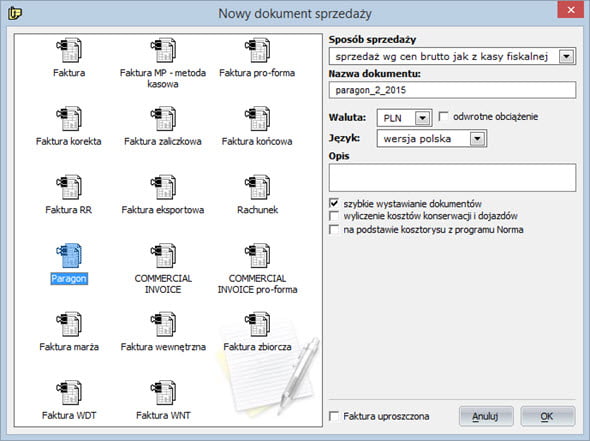 Tworzenie paragonu - Program do faktur vat