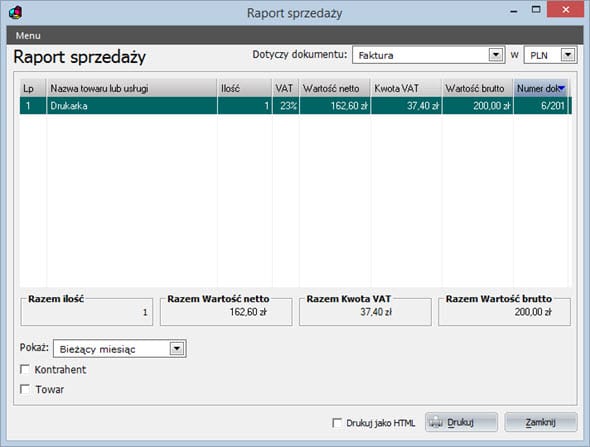 Sprzedaży i zakupu - Raport sprzedaży - Wezwanie do zapłaty