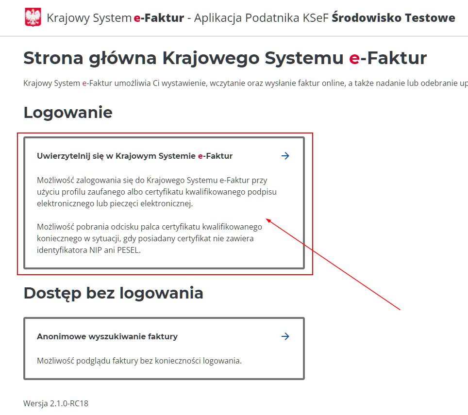 Strona logowania KSeF