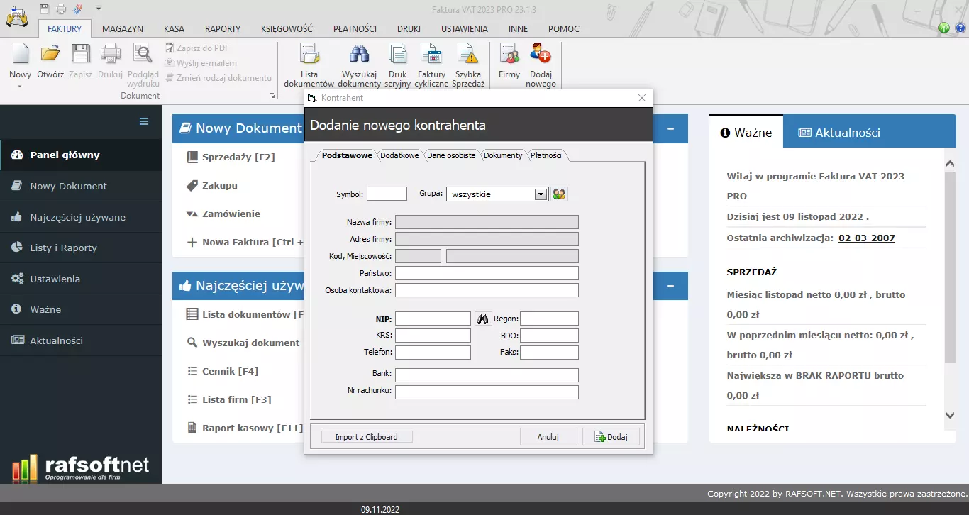 Dodawanie kontrahenta