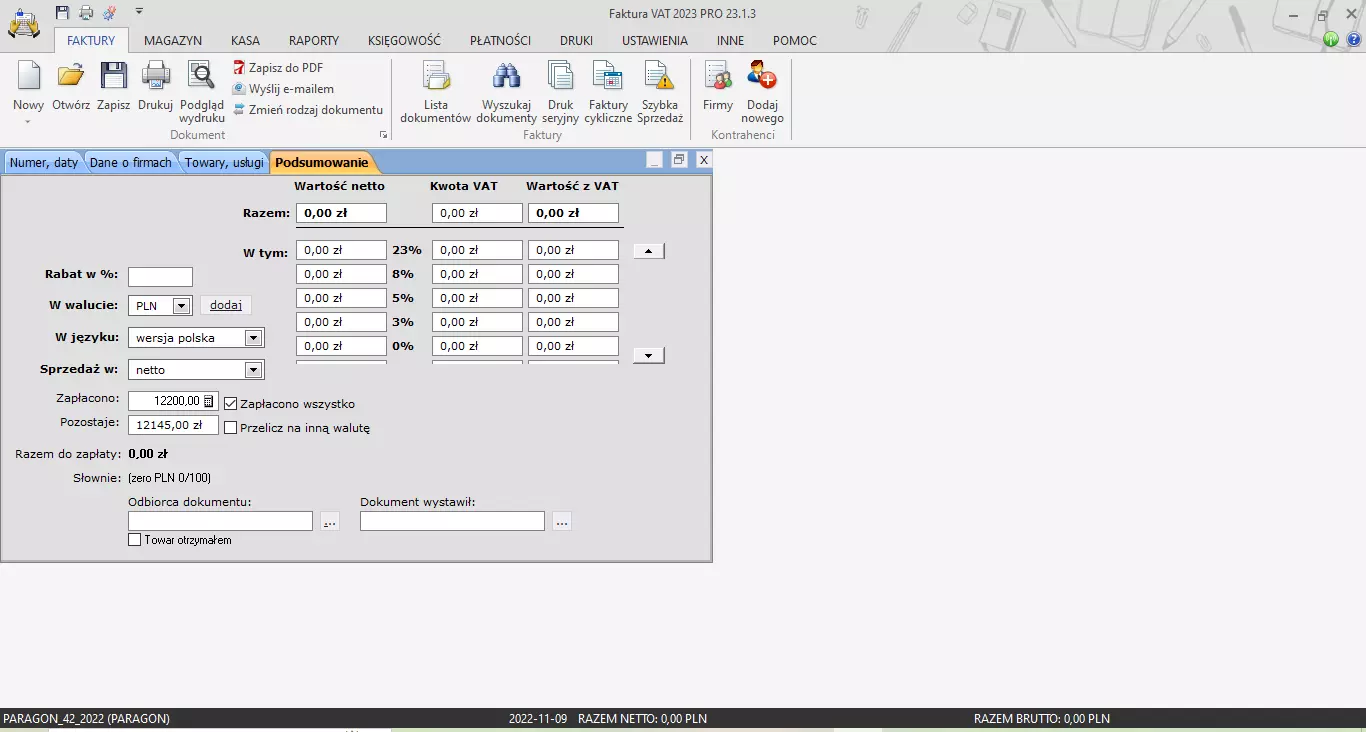 Podsumowanie faktury