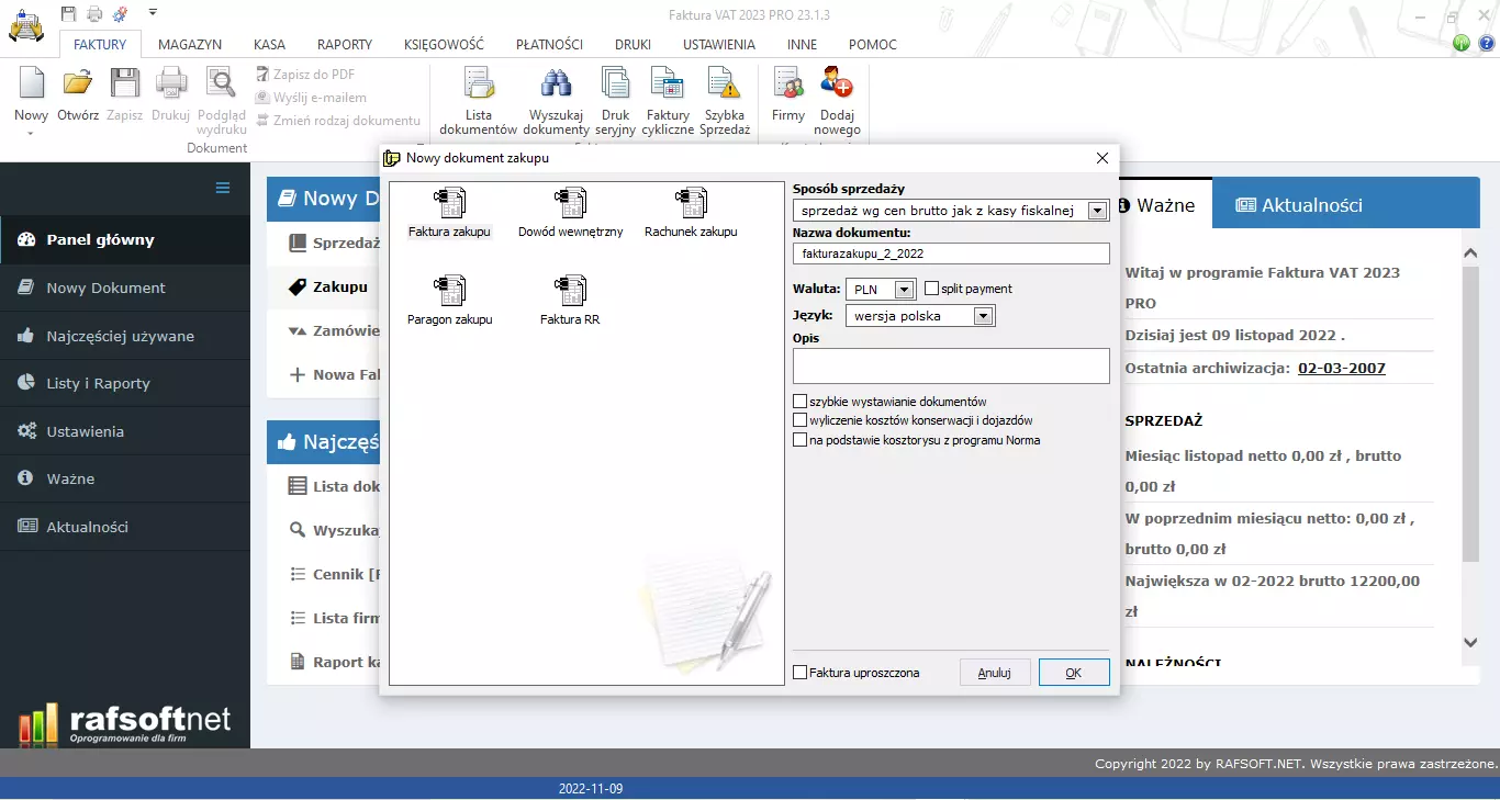 Nowy dokument zakupu