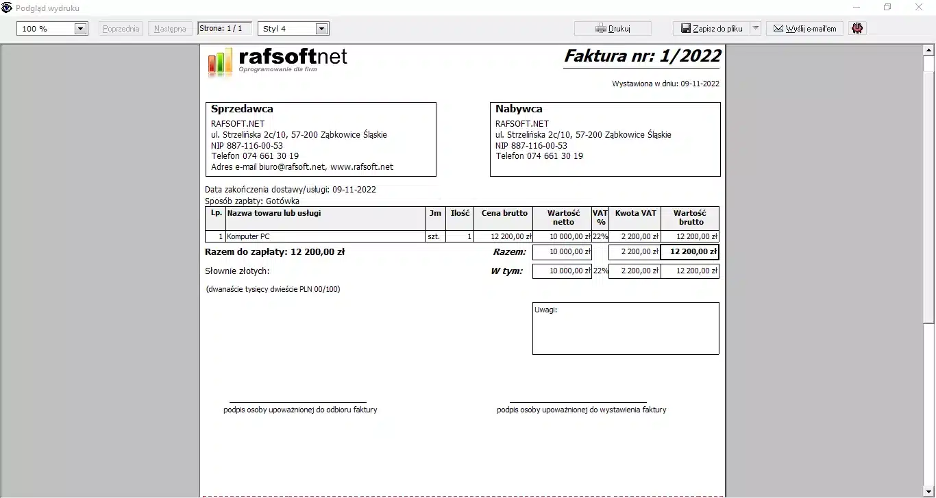 Podgląd wydruku – styl 4