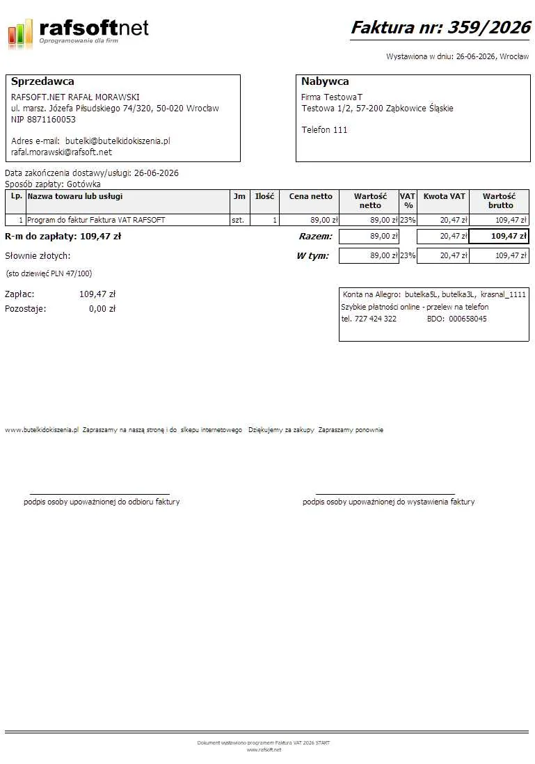 Faktura VAT – Styl 1
