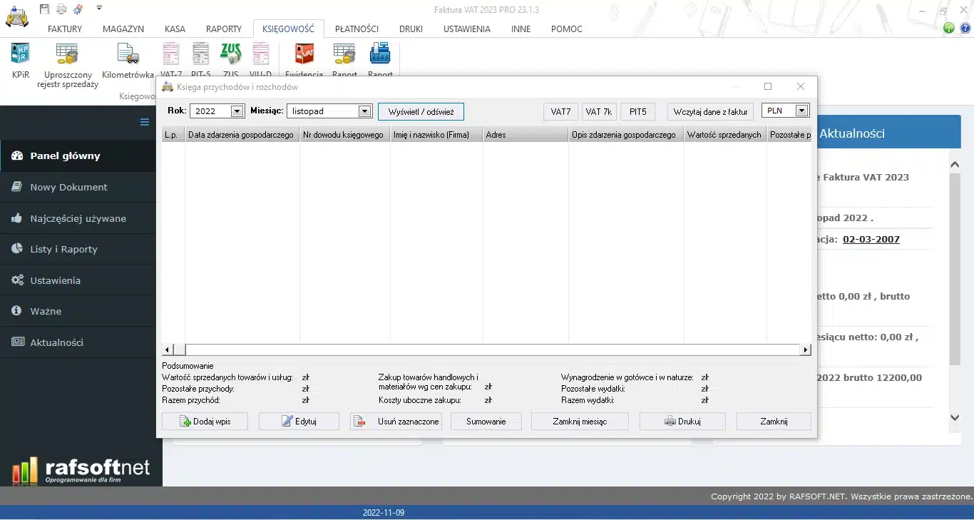 Księga przychodów i rozchodów