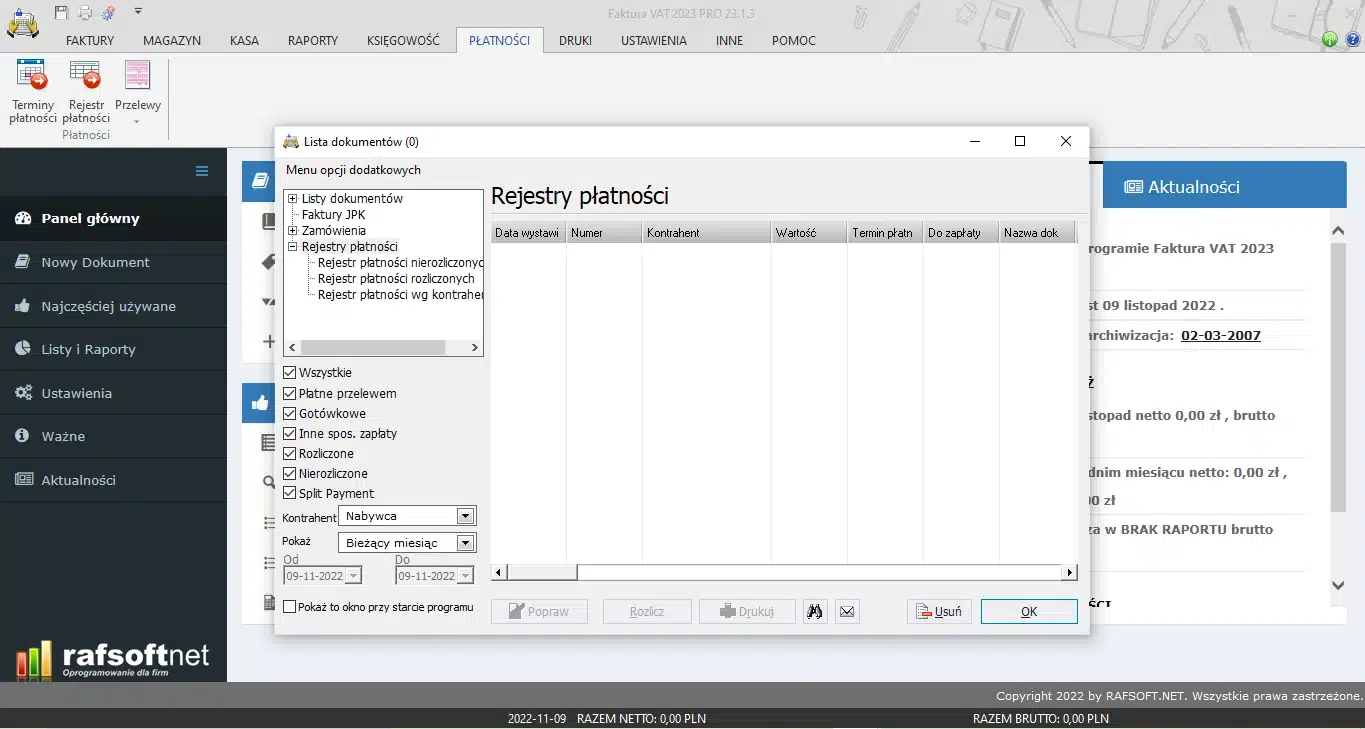 Rejestry płatności