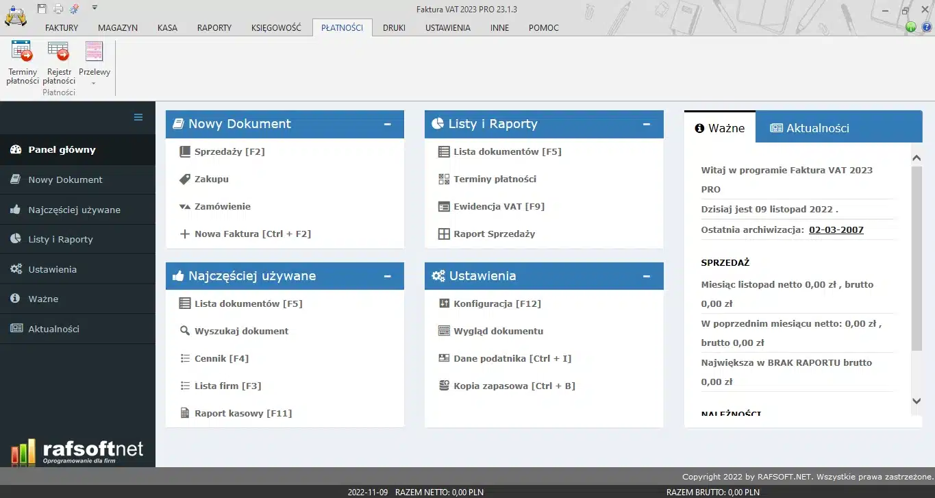 Płatności – widok zakładki