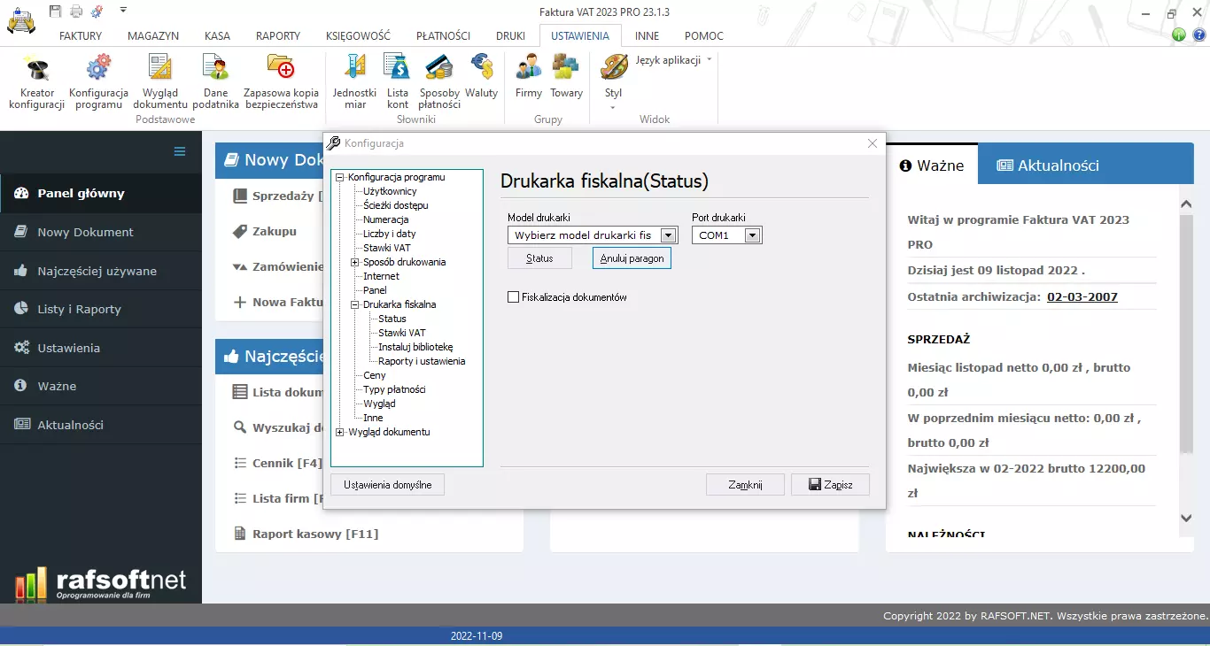 Drukarka fiskalna – status