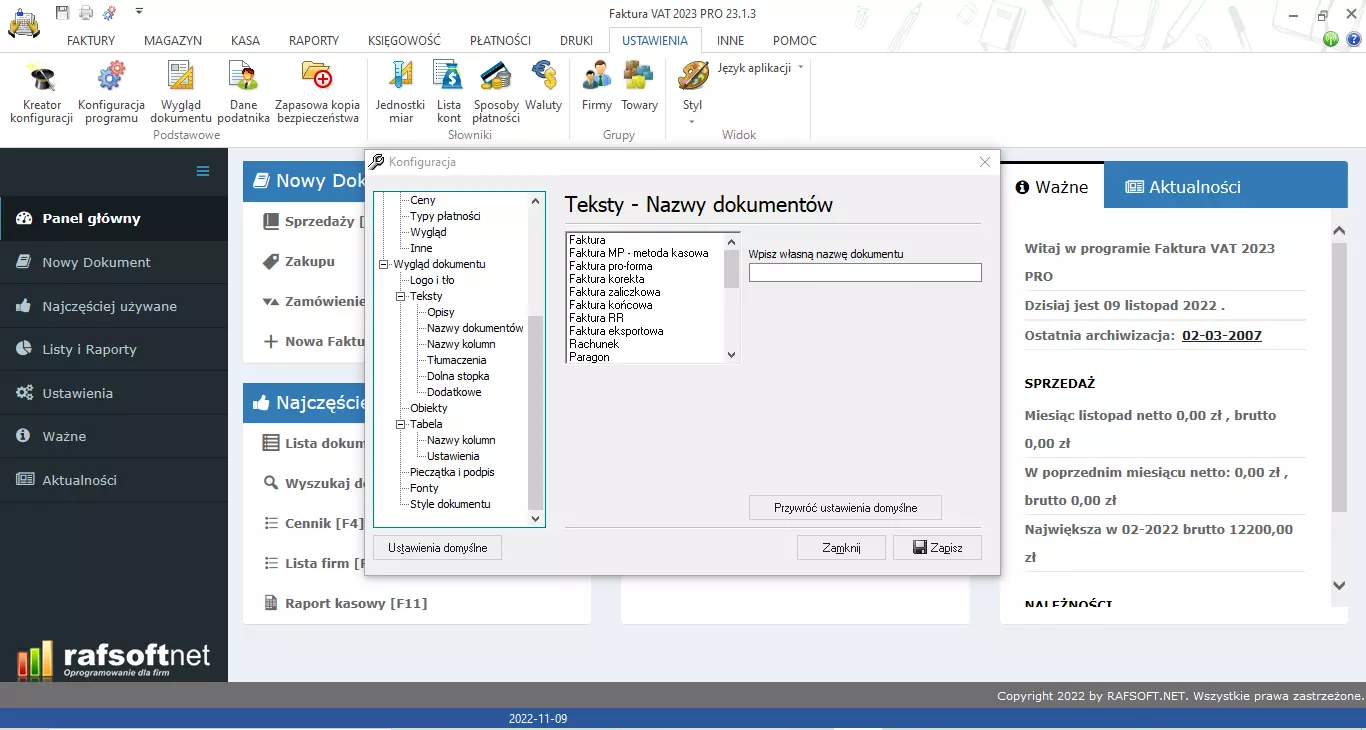 Teksty – nazwy dokumentów
