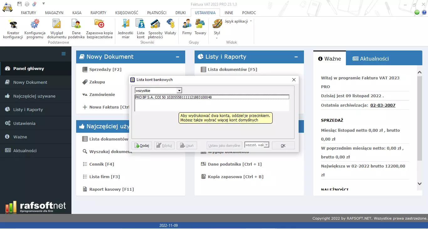 Lista kont bankowych