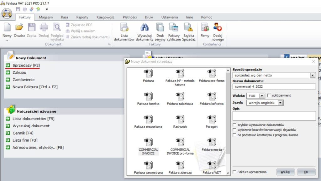 Tak w programie wystawia się dokumenty, ale to nie jest pusta faktura.