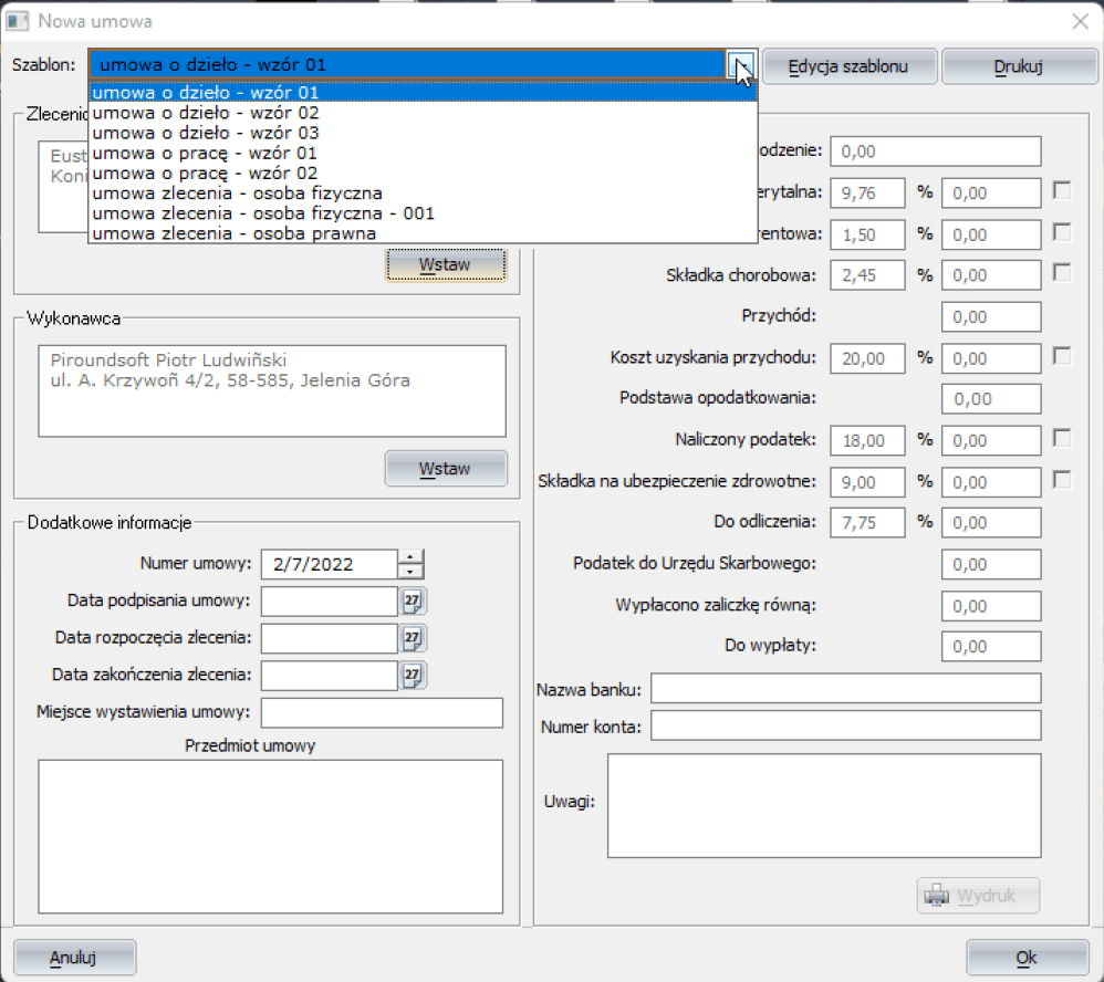 Umowa o dzieło. Program do wystawiania faktur
