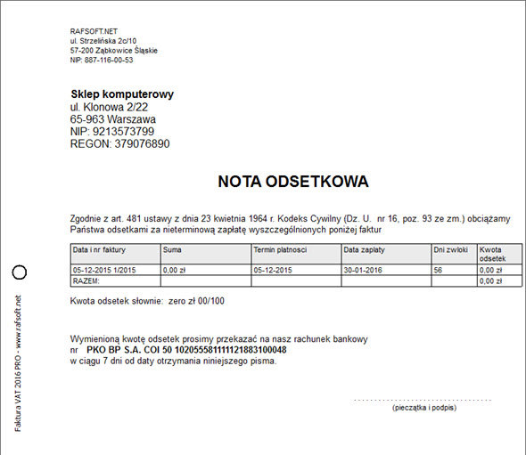 Letterhead prints - Interest note - VAT invoice program