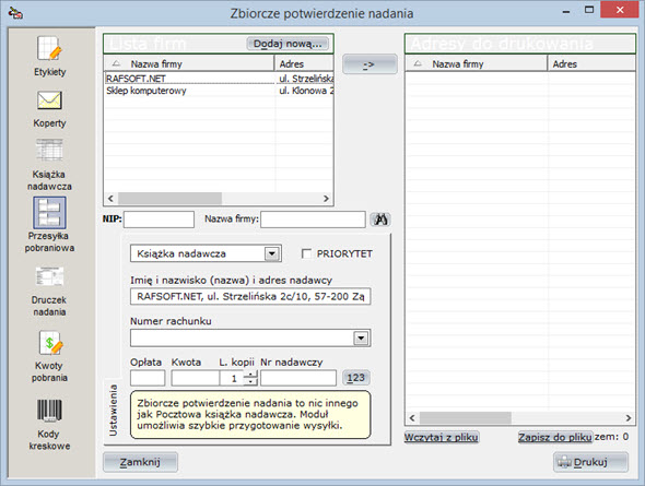 Postal forms - Outgoing book - Invoicing software