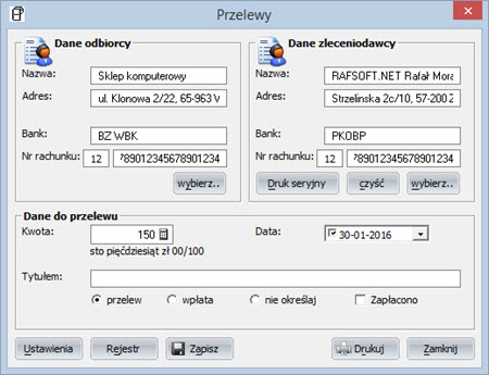 Payments - Bank/Post Transfers - Invoicing Software