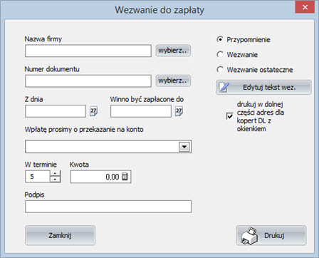 Company forms - Request for payment - Invoicing program