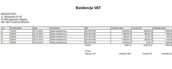 Accounting - Company documentation - VAT records - Invoice program