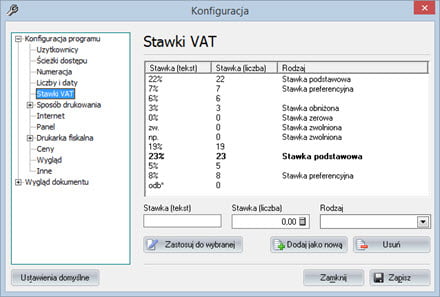 Basic - Program configuration - Invoicing system
