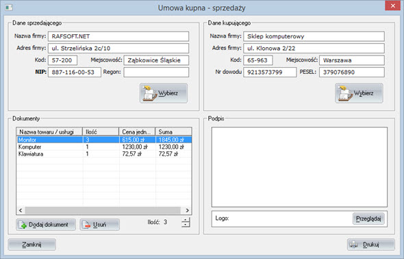 Letterheads - Purchase and sale agreement - Invoicing software