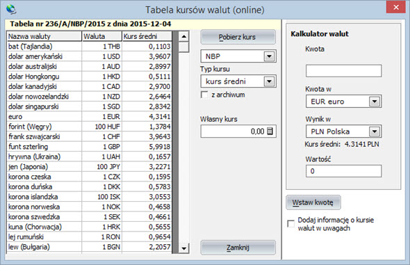 Other - Other - Exchange rates - Invoicing program