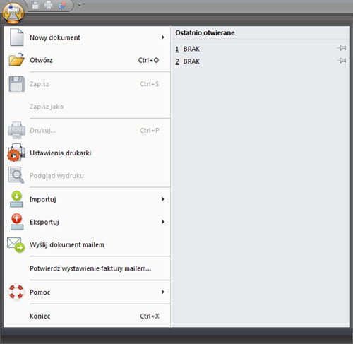 Program components - Program menu - Invoice writer