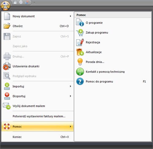 Program components - Program menu - Program invoice