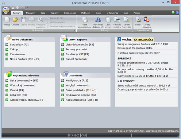 Components of the program - Home screen - A good program for issuing invoices