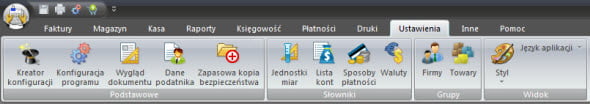 Components of the program - Toolbar - Software for issuing VAT invoices