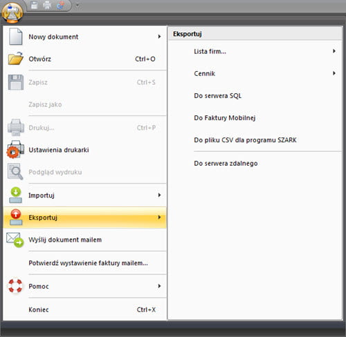 Program components - Program menu - Offline invoicing program