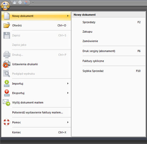 Program components - Program menu - Program invoice