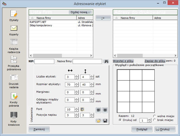 Postal forms - Addressing labels - Invoicing system