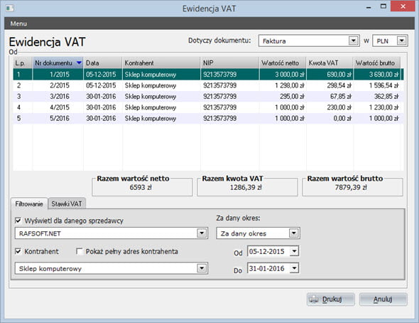 Printing VAT Records - Invoicing Software
