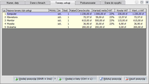 Invoices - Document - New order document - forms - Invoicing program