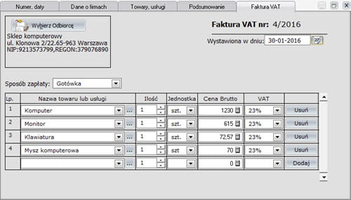 Invoices - Document - Creating a new sales document - forms - Offline invoicing program