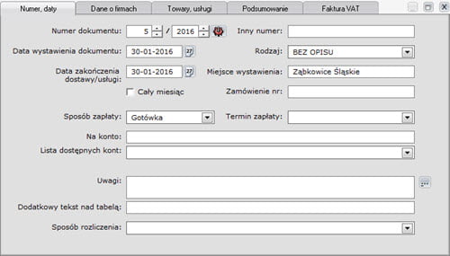 Invoices - Document - Creating a new sales document - forms - VAT invoice program