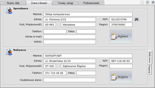 Invoices - Document - New purchase document - forms - Invoicing program