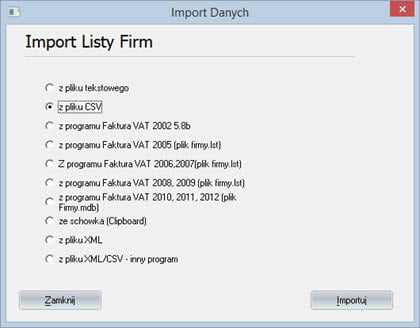 Import, export of data - Program do fv