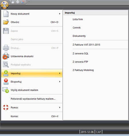 Import, export of data - Invoicing system