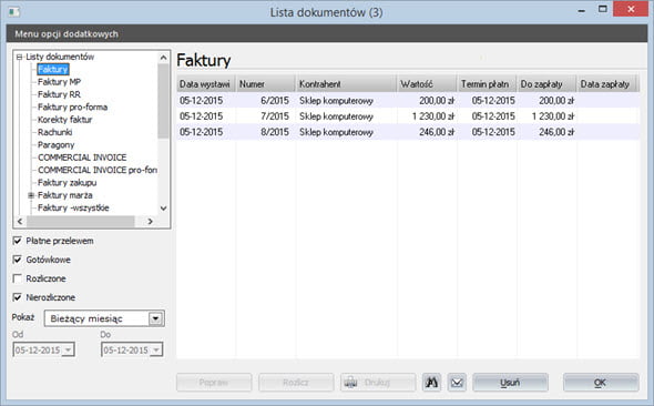 Invoices - Invoices - List of documents - Invoicing program