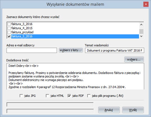 Invoices - Document - Send document by e-mail - Invoicing software