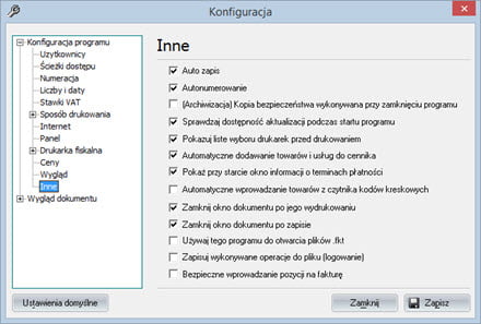 Basic - Program configuration - Invoicing program