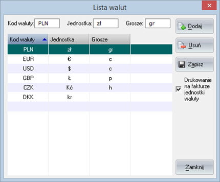 Dictionaries - Currencies - Simple invoicing software
