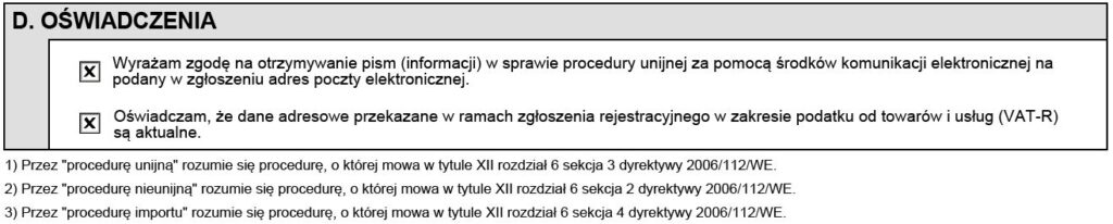 Oświadczenia przy zgłoszeniu do VAT OSS
