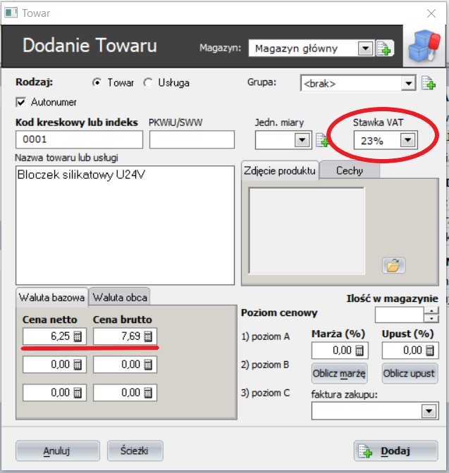 Dodawanie towaru
